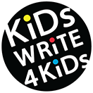Kids Write 4 Kids Annual Writing Contest banner. Call for entries and a pencil shaped like a rocket